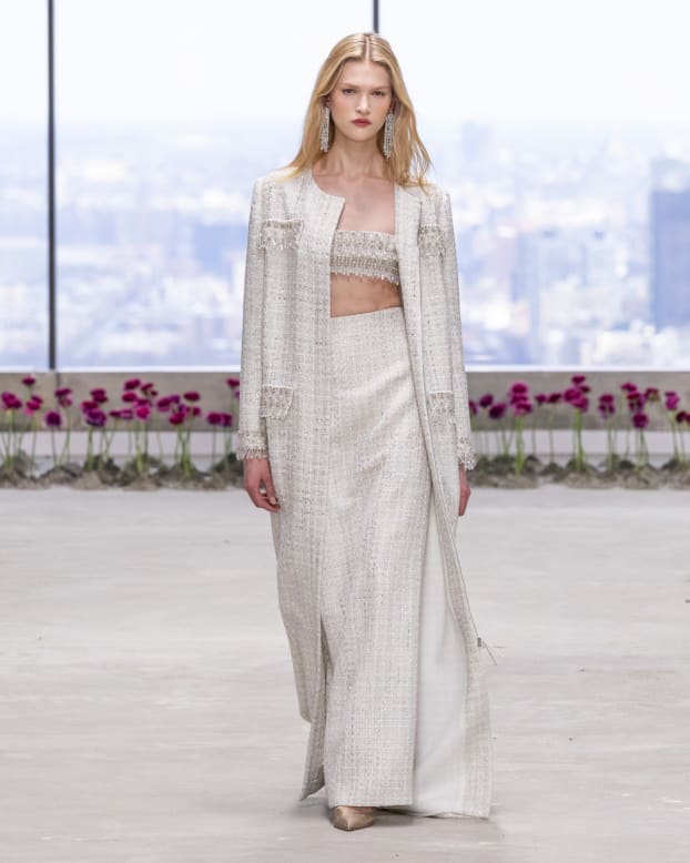 Tweed Coat with Raindrop Embroidery