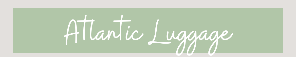an image of a green and white striped background with the words shop bagalini atlantic luggage