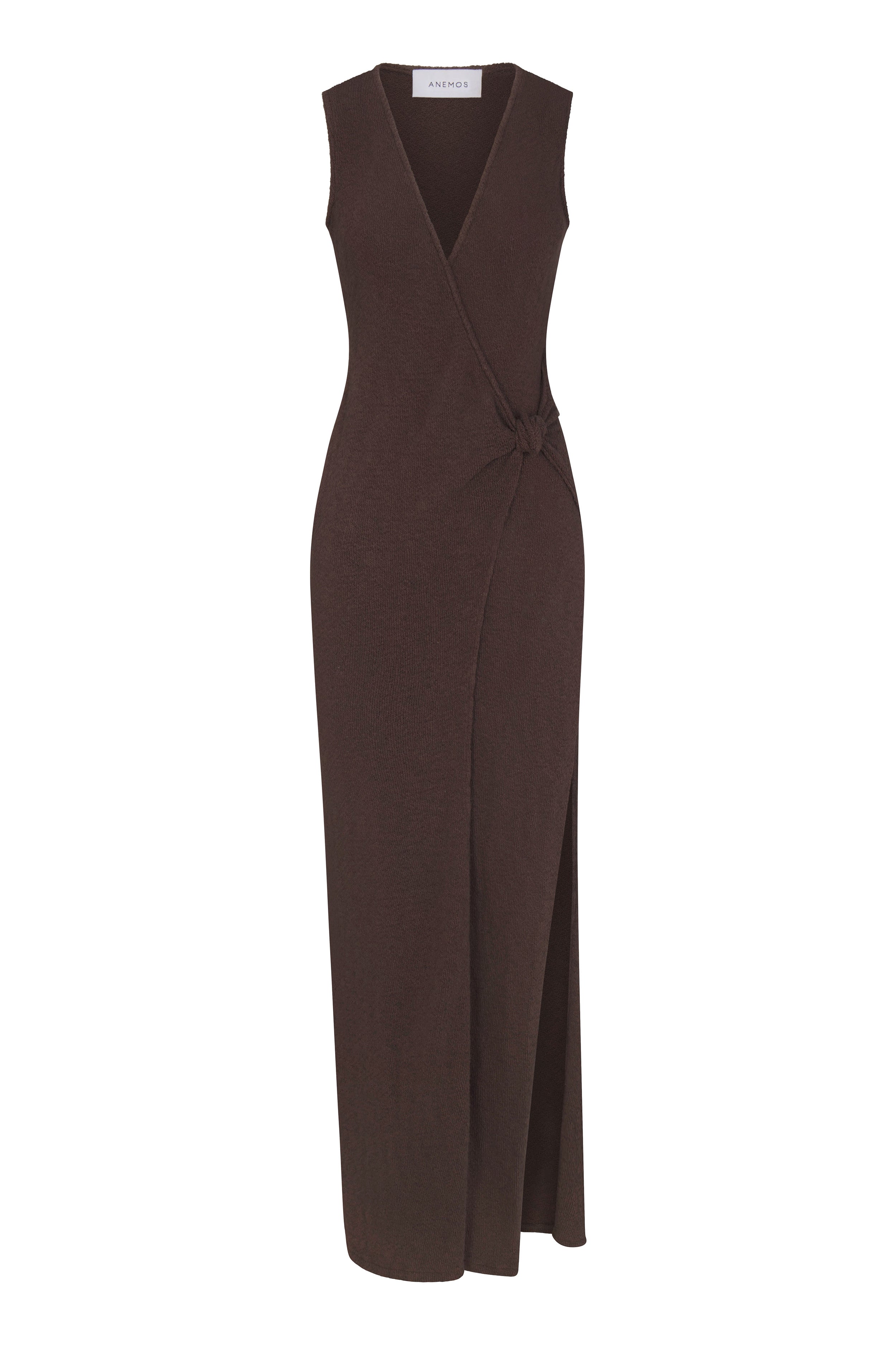 Image of Plunging Knot Wrap Dress in Cotton Crochet Knit