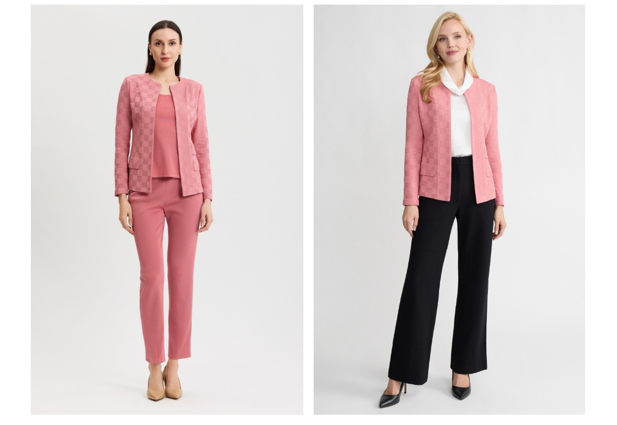 Tailored Tonal Checkered Knit Jacket
