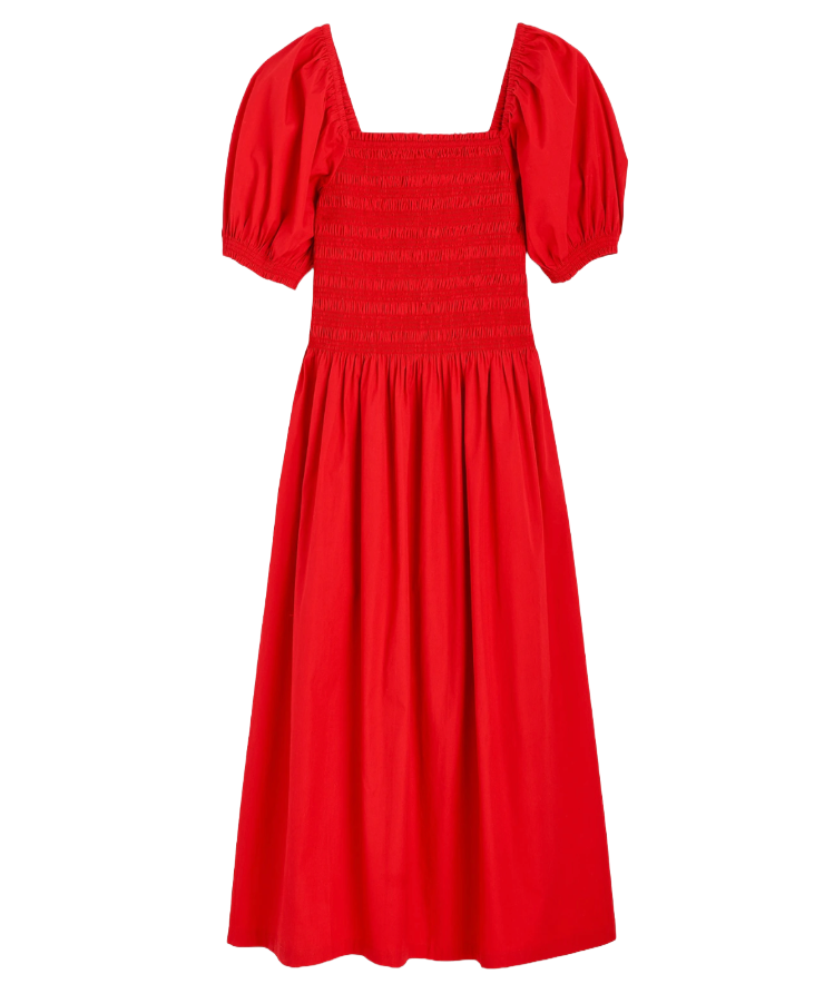 Madewell Smocked Puff Sleeve Midi Dress
