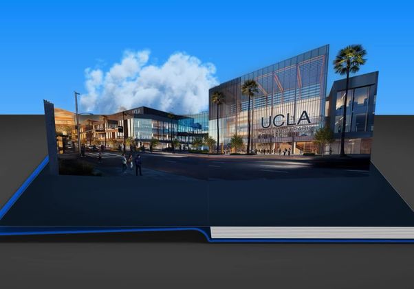 Image of pop-up book with UCLA building and palm trees