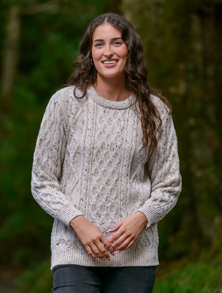 Womens Aran Crew Neck Sweater