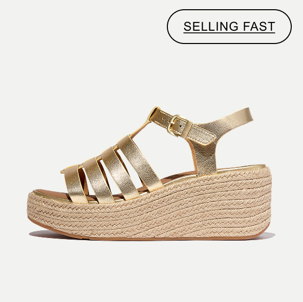 PLATFFORMS Espadrille Metallic-Leather Fisherman Wedge Sandals
