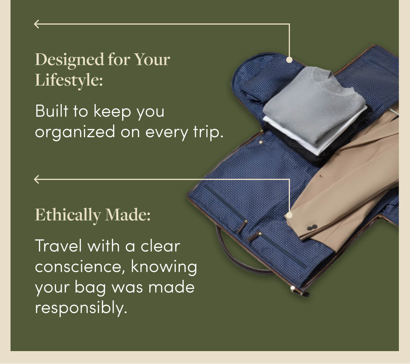 Designed for Your Lifestyle: Built to keep you organized on every trip. // Ethically Made:  Travel with a clear conscience, knowing your bag was made responsibly.