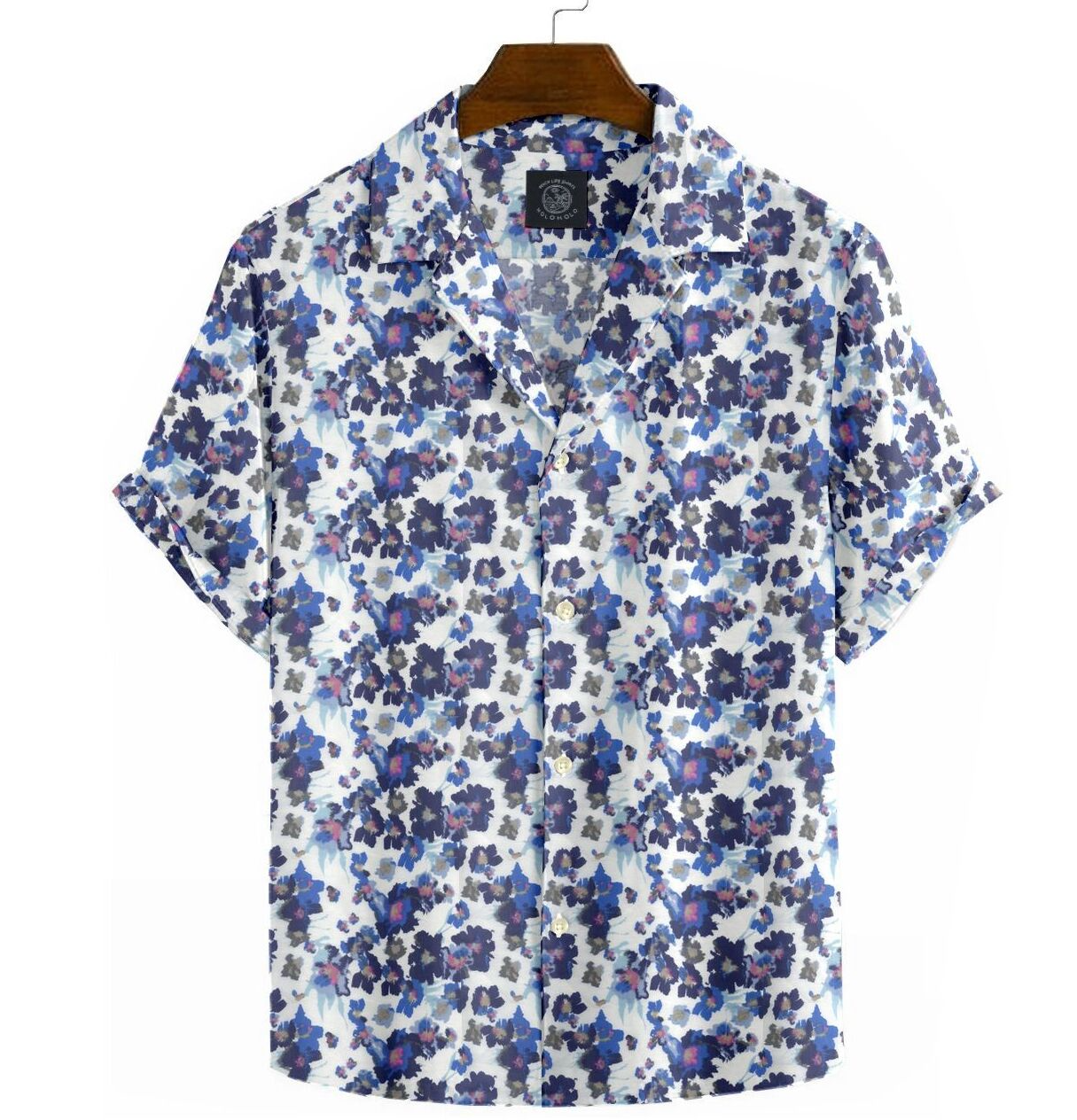 Image of Cotton - Camp Collar Shirt - White Floral