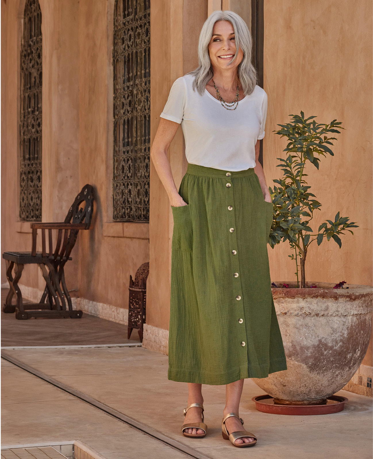 Cheesecloth Button Through Skirt