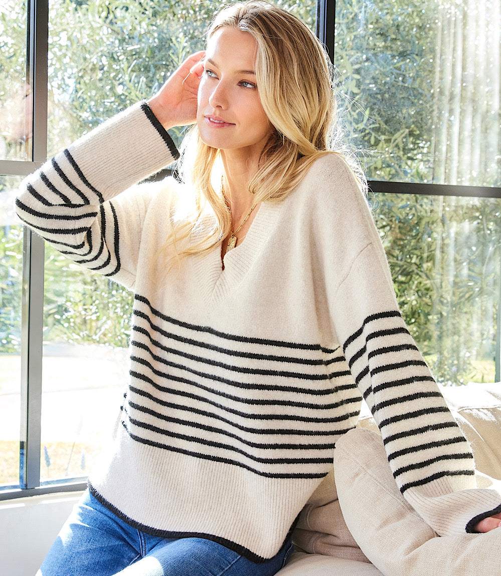 Image of Stripe V-Neck Sweater