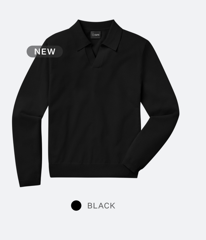 Riviera Knit Long Sleeve Polo in Black