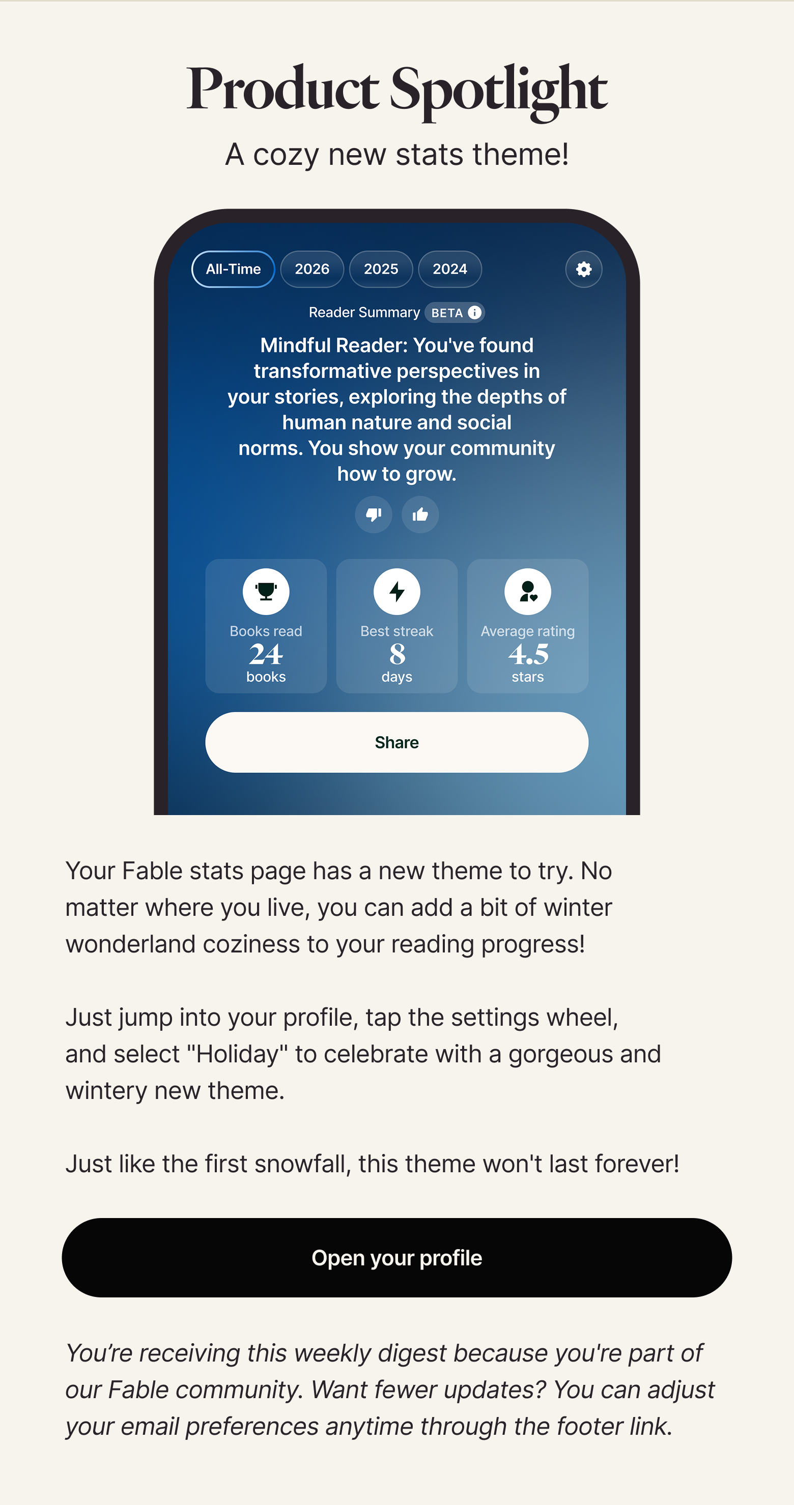 Product Spotlight: A cozy new stats theme!