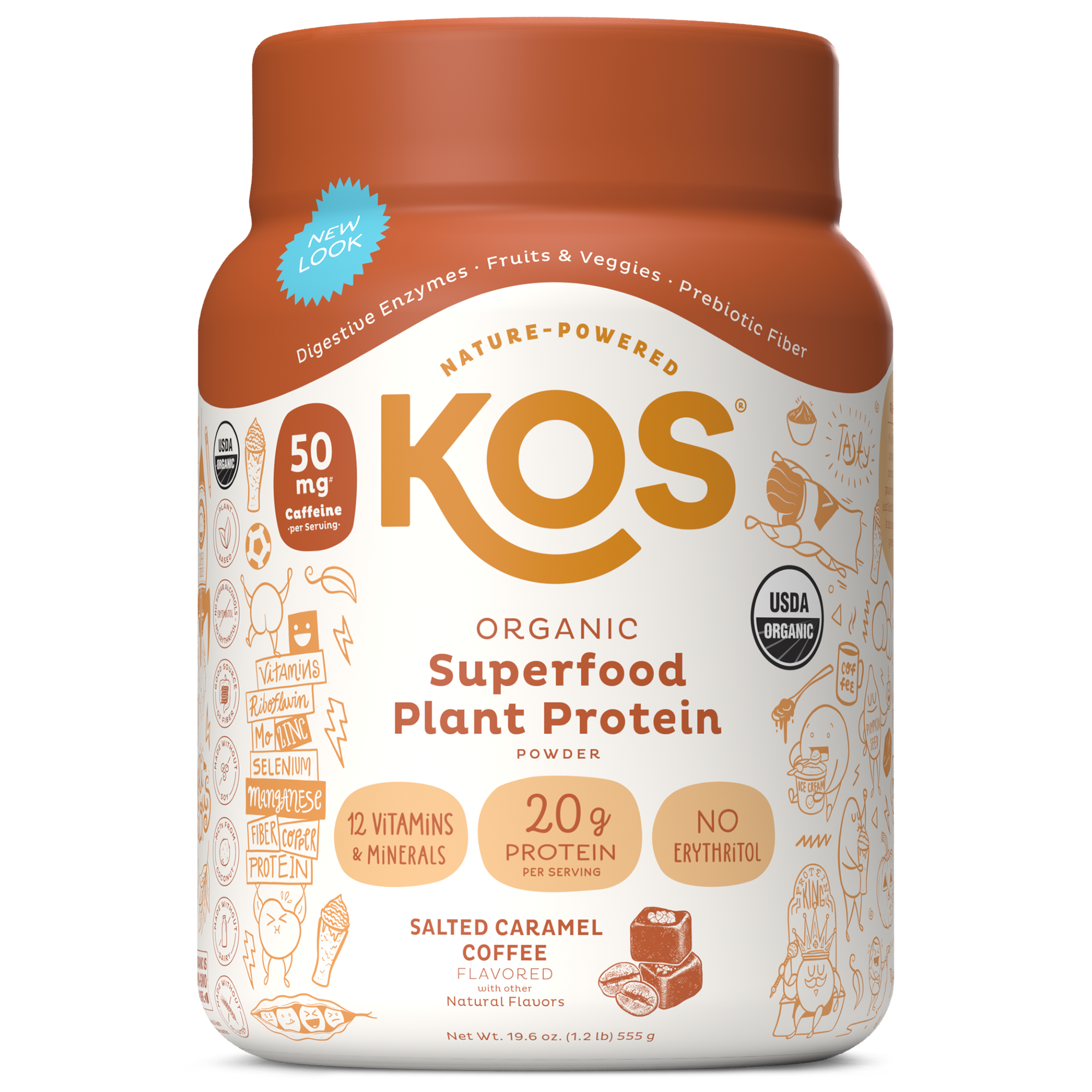 Image of KOS Organic Plant Protein, Salted Caramel Coffee, 15 Servings