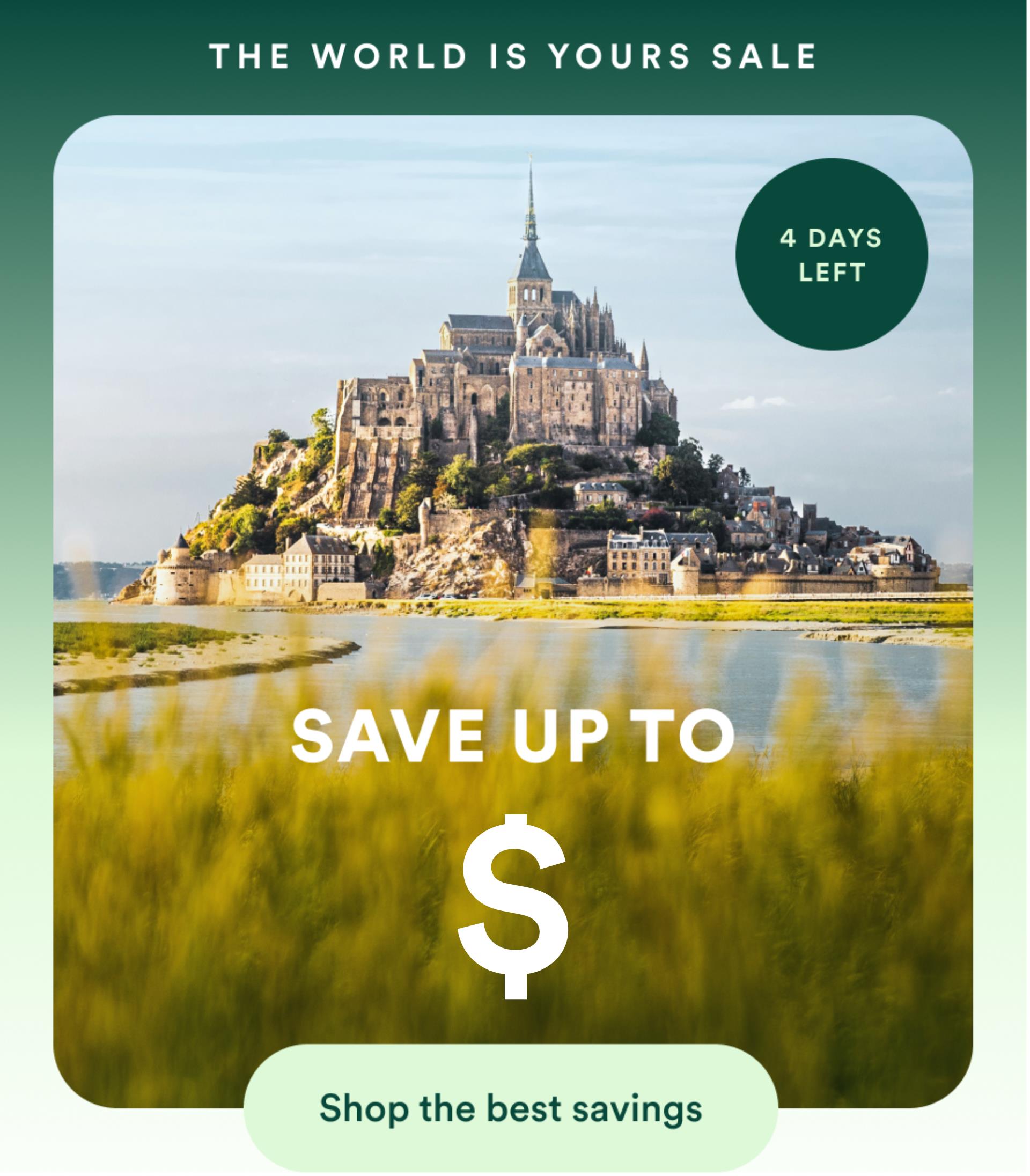 4 days left. Go Ahead Tours The World is Yours Sale: save up to 400. Shop the best savings. Opens travel deals.