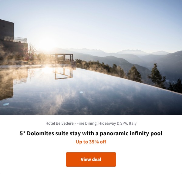 5* Dolomites suite stay with a panoramic infinity pool
