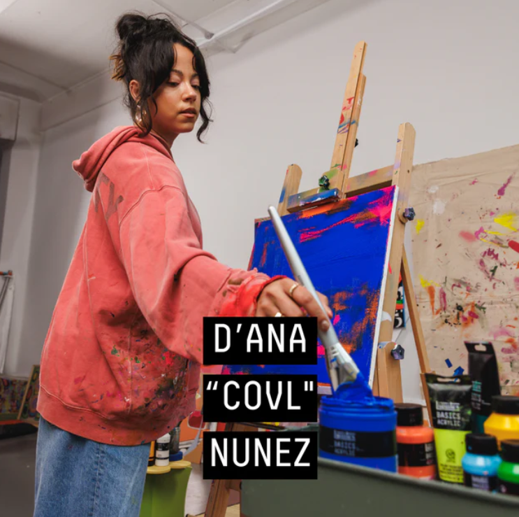 Portrait of Artist D'ANA 'COVL' NUNEZ with painting