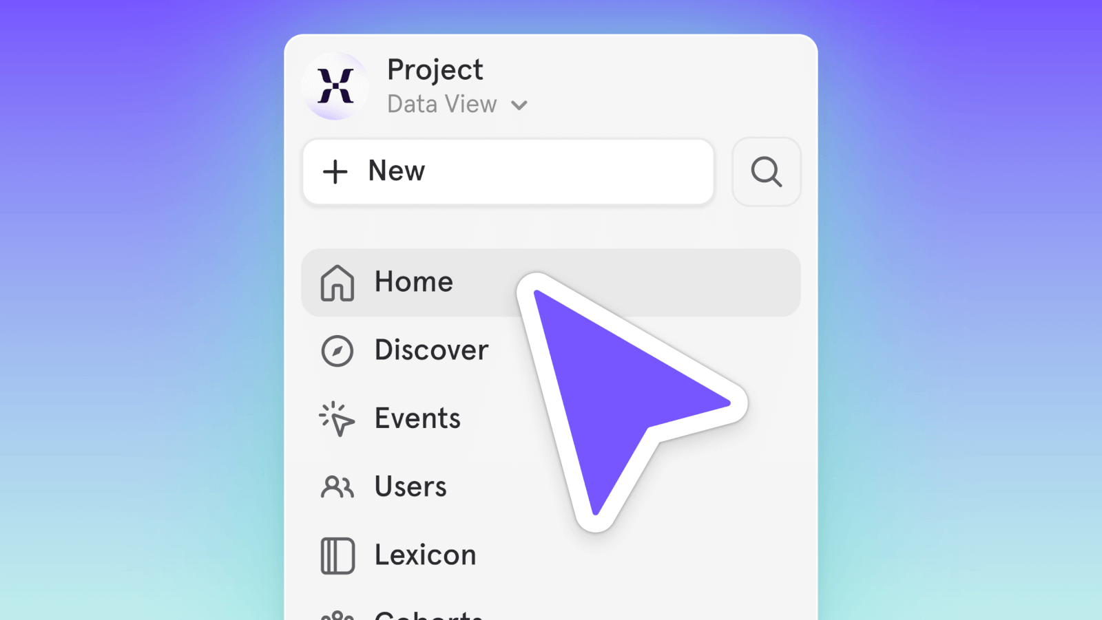 A mouse hovering over Mixpanel's new left-side navigation menu.