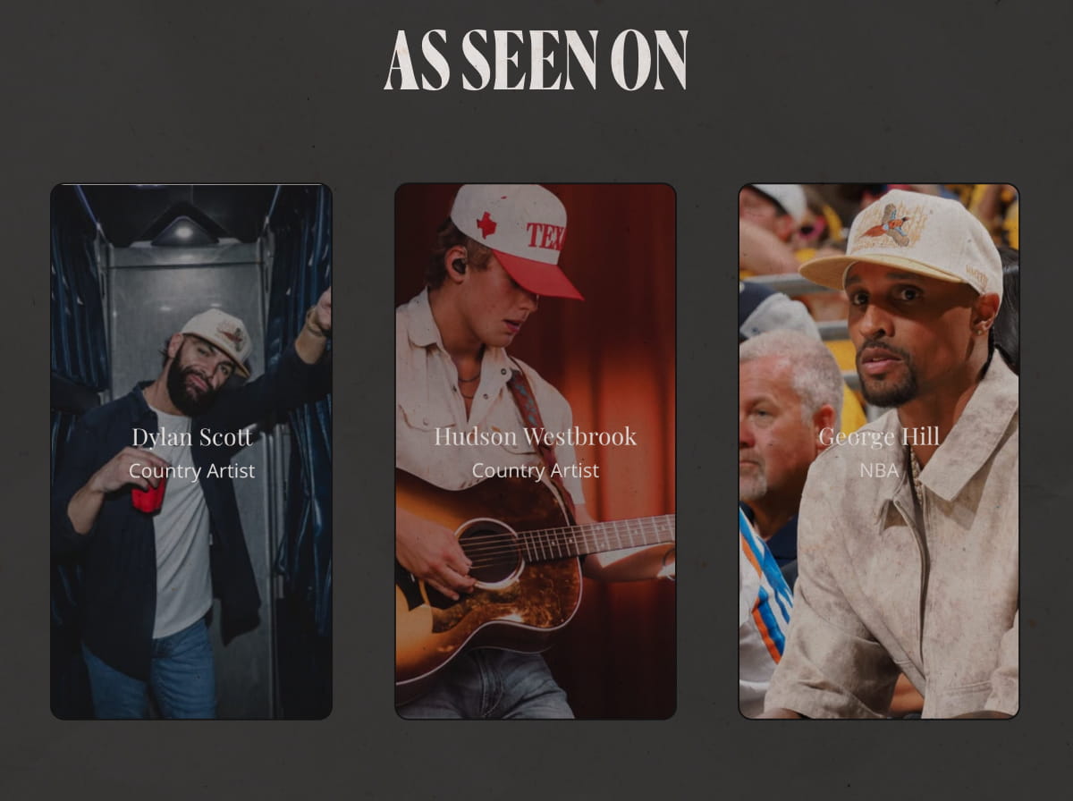 AS SEEN ON  Dylan Scott  Country Artist | Hudson Westbrook  Country Artist | George Hill  NBA