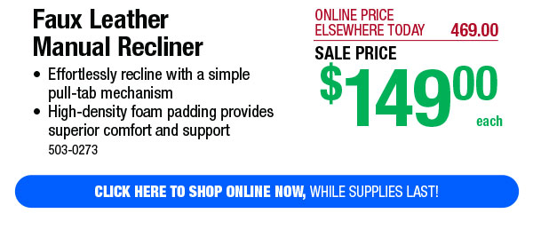 Faux Leather Manual Recliner - FREE Shipping To Store!