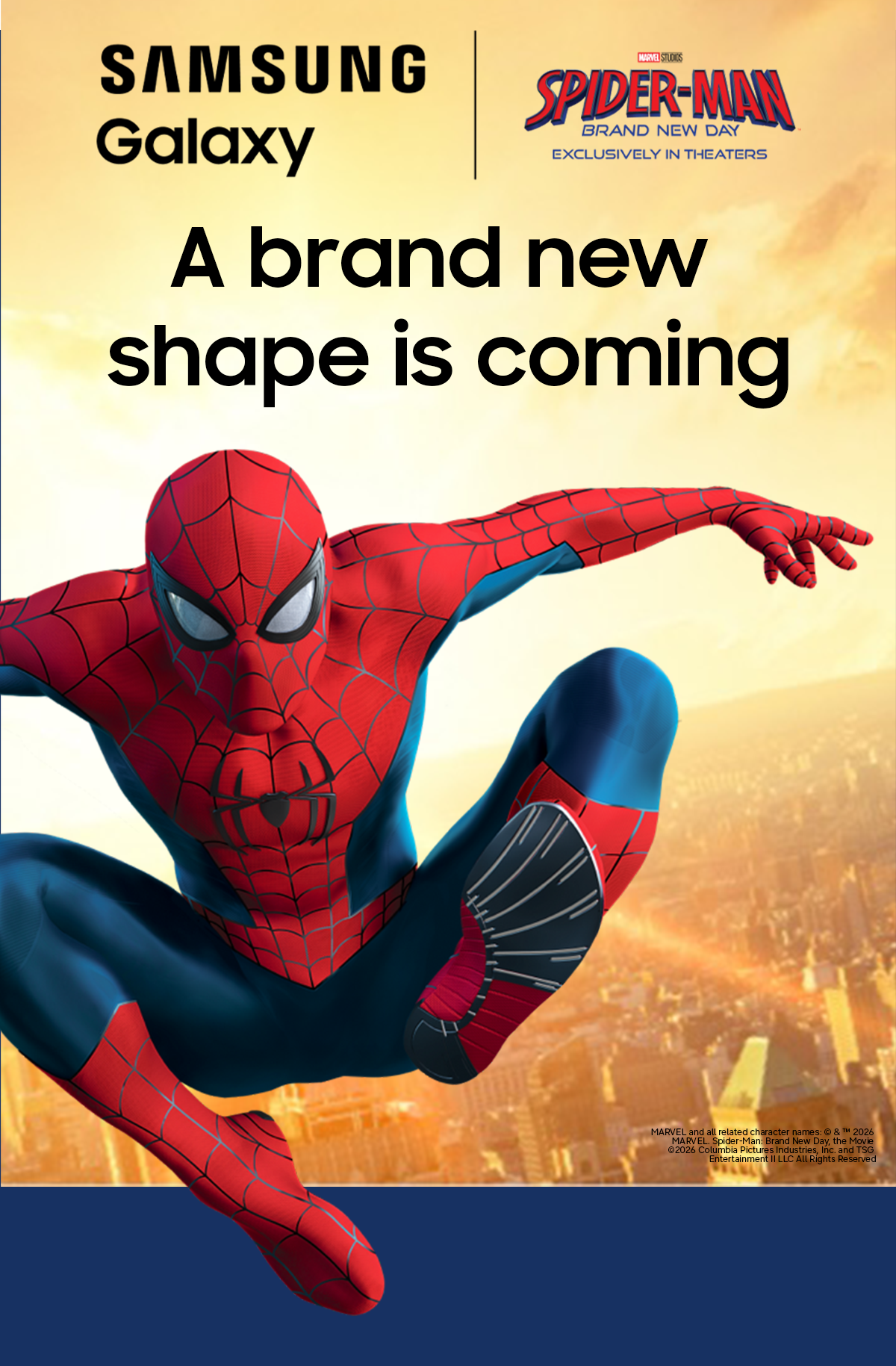 A brand new shape is coming - MARVEL and all related character names: © & ™ 2026 MARVEL. Spider-Man: Brand New Day, the Movie ©2026 Columbia Pictures Industries, Inc. and TSG Entertainment II LLC All Rights Reserved