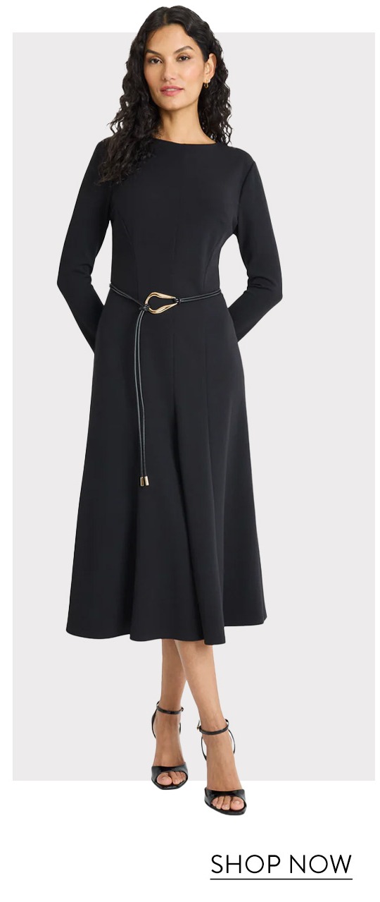 Elea Long Sleeve Midi Dress with Belt