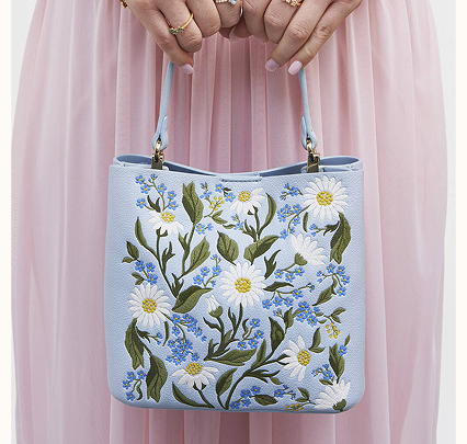 Emma Forget Me Not Blue Embroidered Bucket Bag