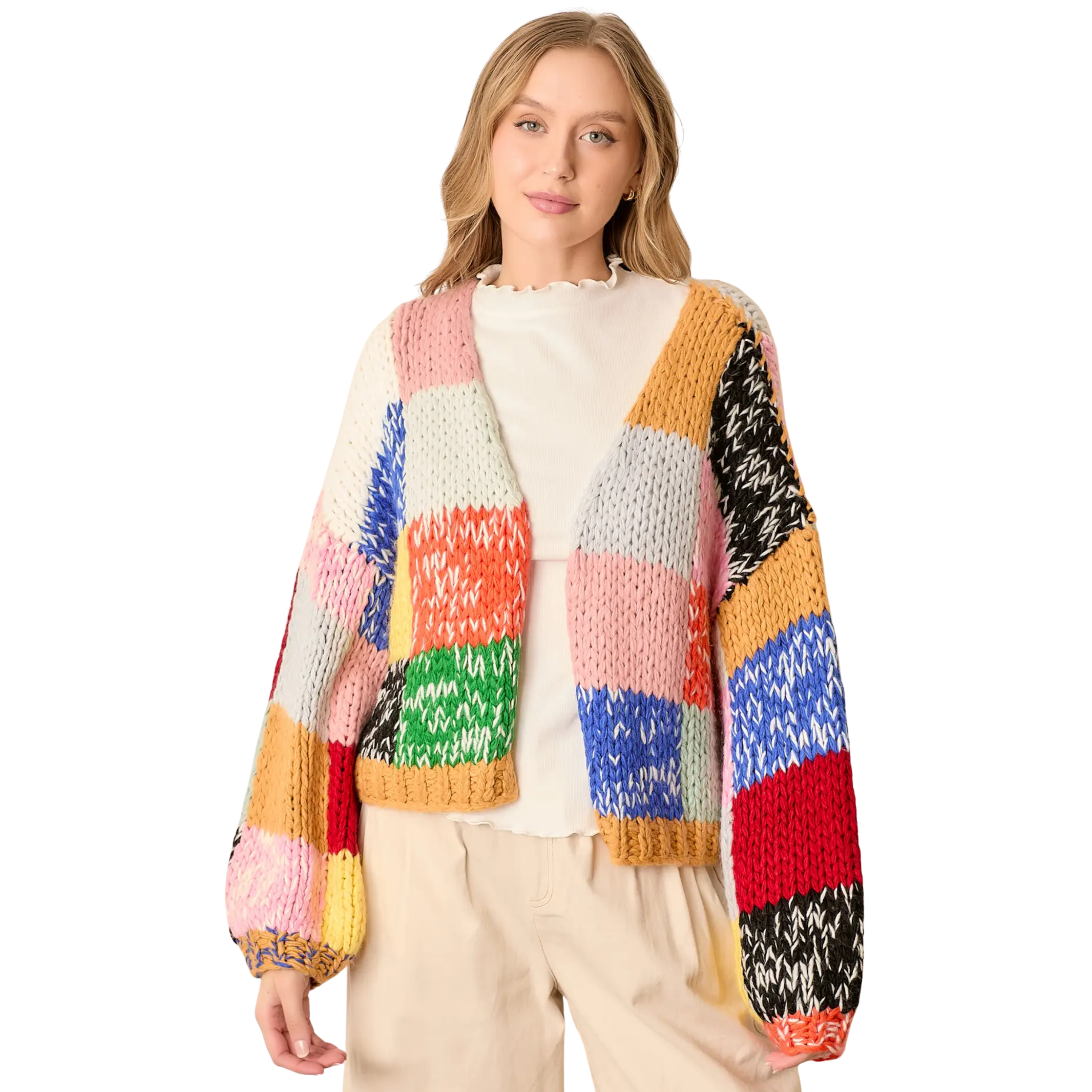 Image of Colorblock Cardigan Sweater - Rainbow