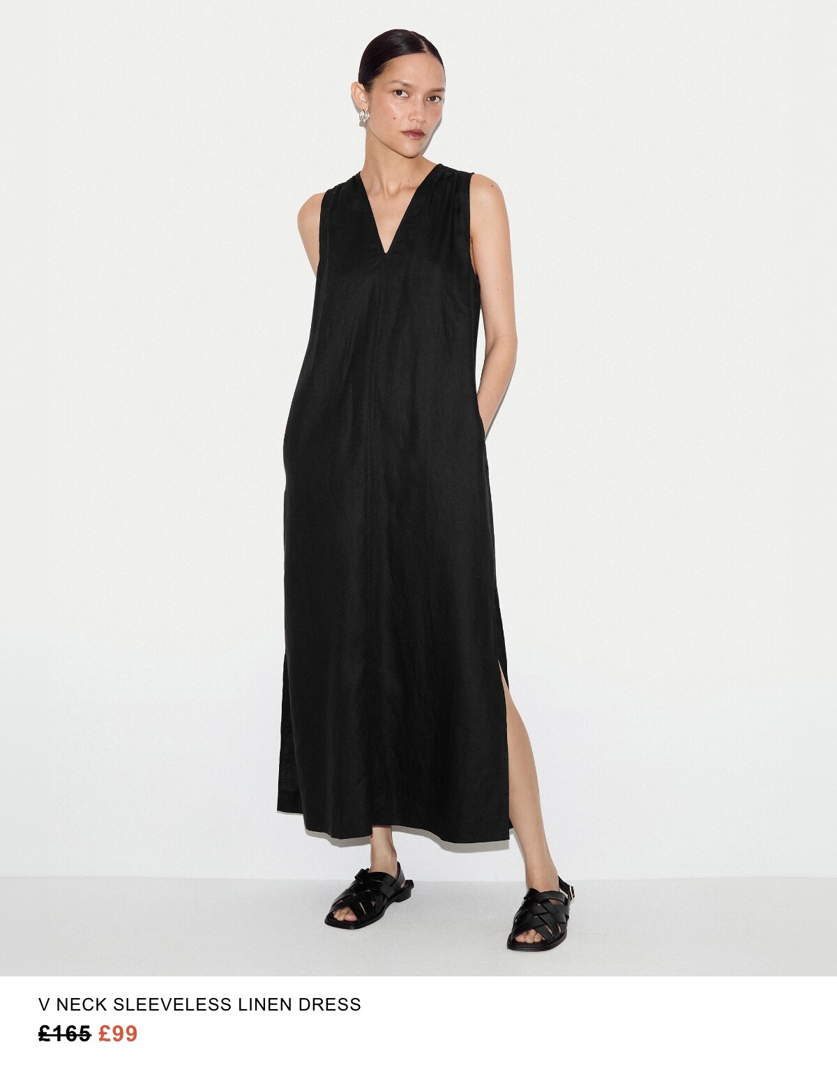 V Neck Sleeveless Linen Dress