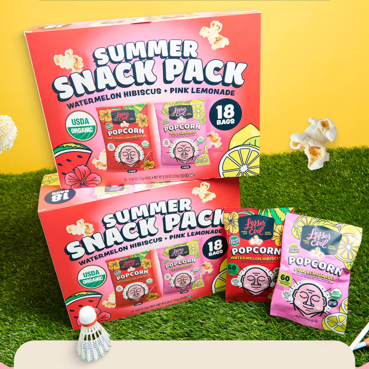 LesserEvil Summer Snack Pack with 18 .46oz bags of Watermelon Hibiscus + Pink Lemonade