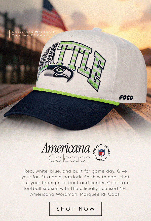 Shop new officially licensed Americana Wordmark Marquee RF Caps!
