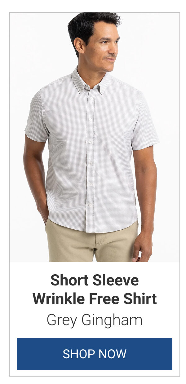 Grey Gingham Short Sleeve Wrinkle Free Shirt