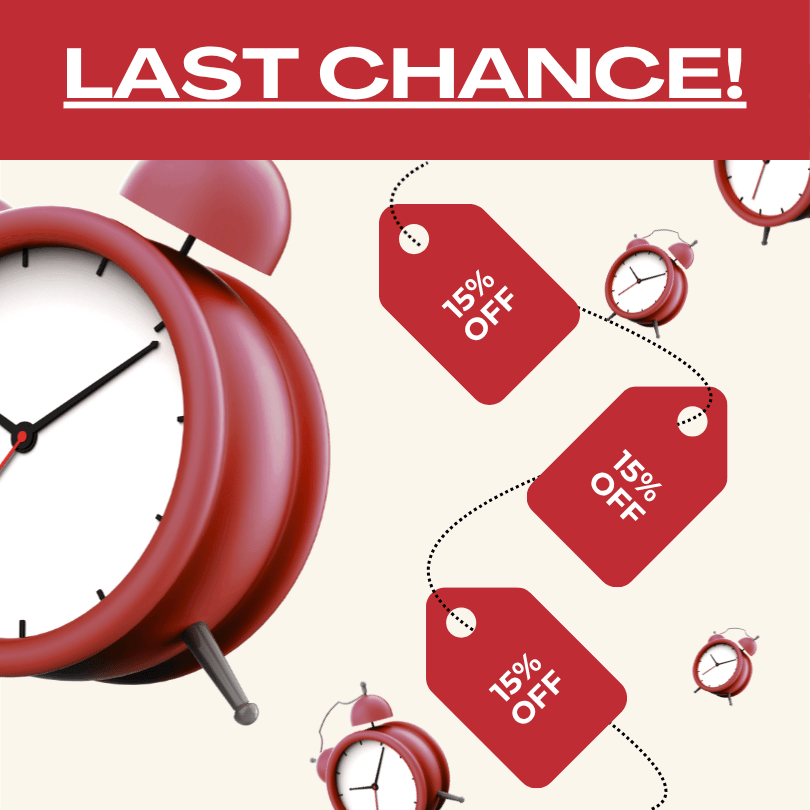a red alarm clock with price tags