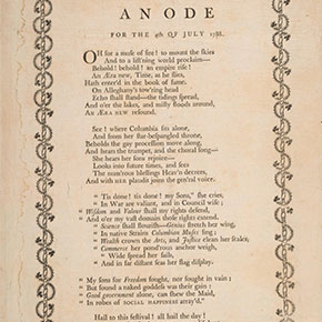 The lyrics for "An Ode to the Fourth of July, 1788."