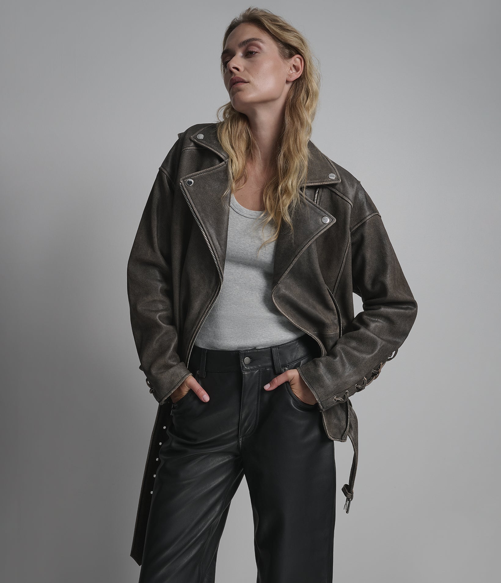 Image of Briana Oversized Asymmetric Leather Moto Jacket