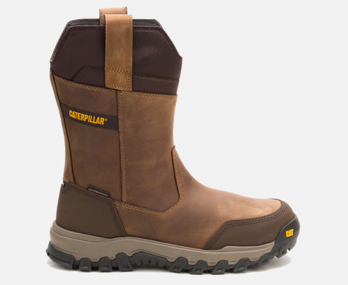 CAT Footwear - Men's Threshold Rebound Pull-On Waterproof Steel Toe Work Boot - Bison colorway.