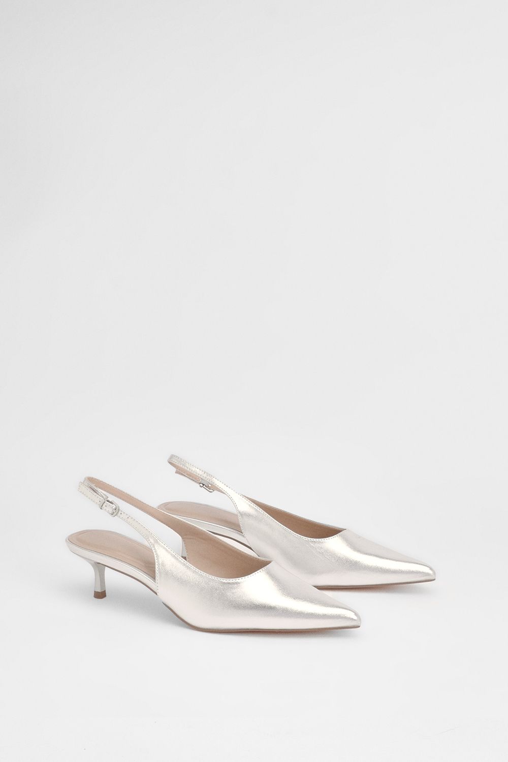 Jess Faux Metallic Leather Kitten Heel Slingback Court Shoes