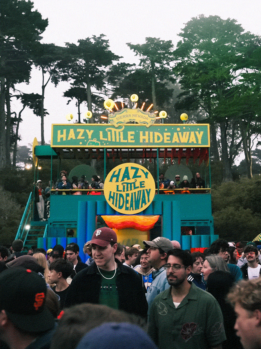 Rotating photos of the Hazy Little Hideaway and Outside Lands festival experience
