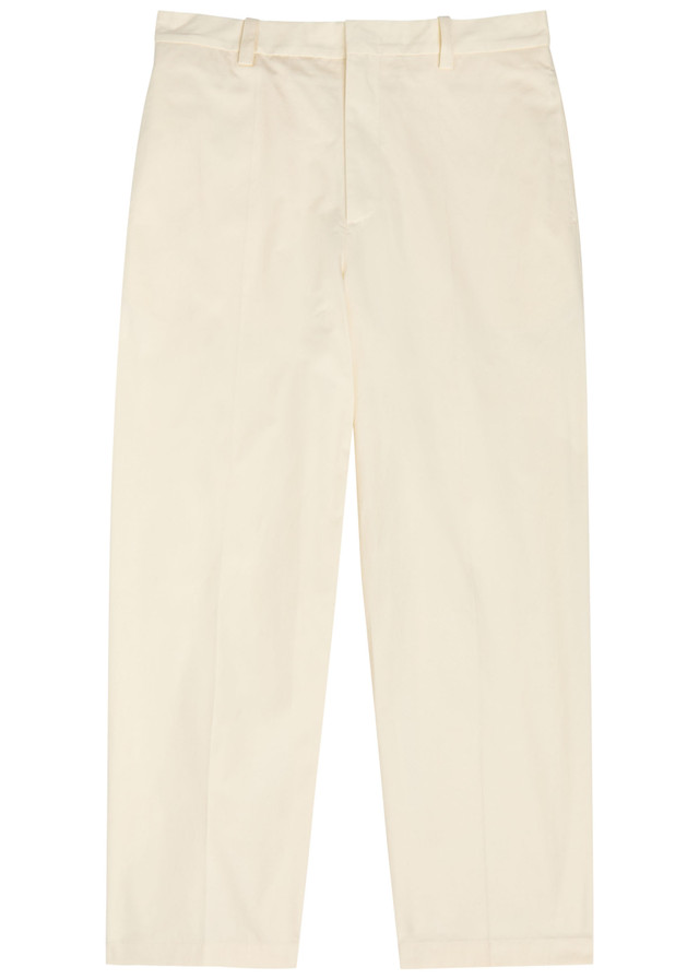 JIL SANDER Checked straight-leg wool and linen-blend trousers