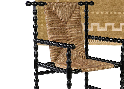 Blanca Updated Traditional Natural Woven Rush Black Wood Arm Chair