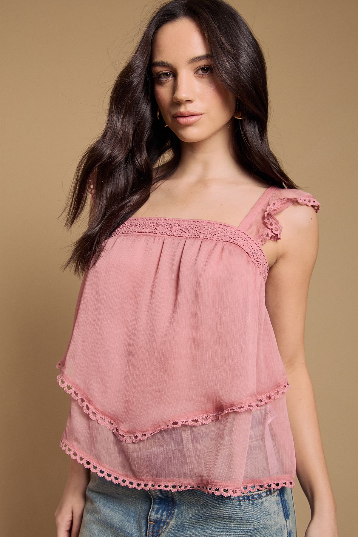 Tiered Frill Sleeve Western Cami Top