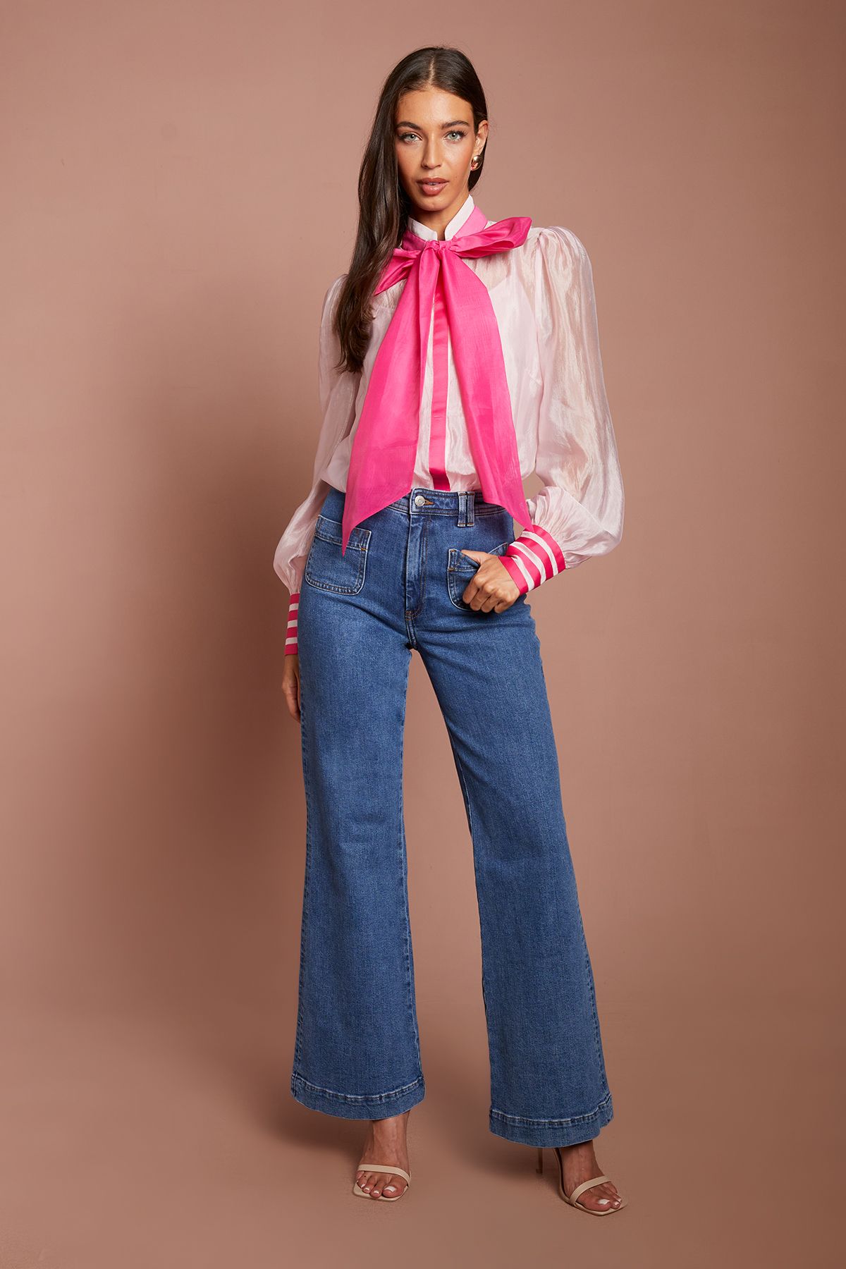 Lisa Tan Pussybow Long Sleeve Organza Shirt
