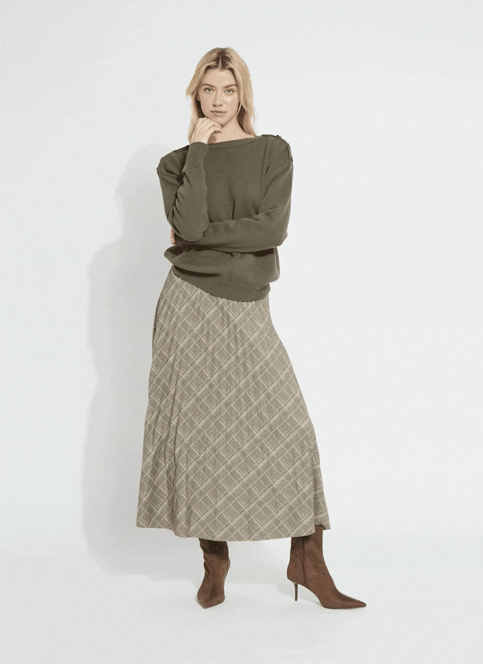 Sabrina Ponte Pleated Midi Skirt
