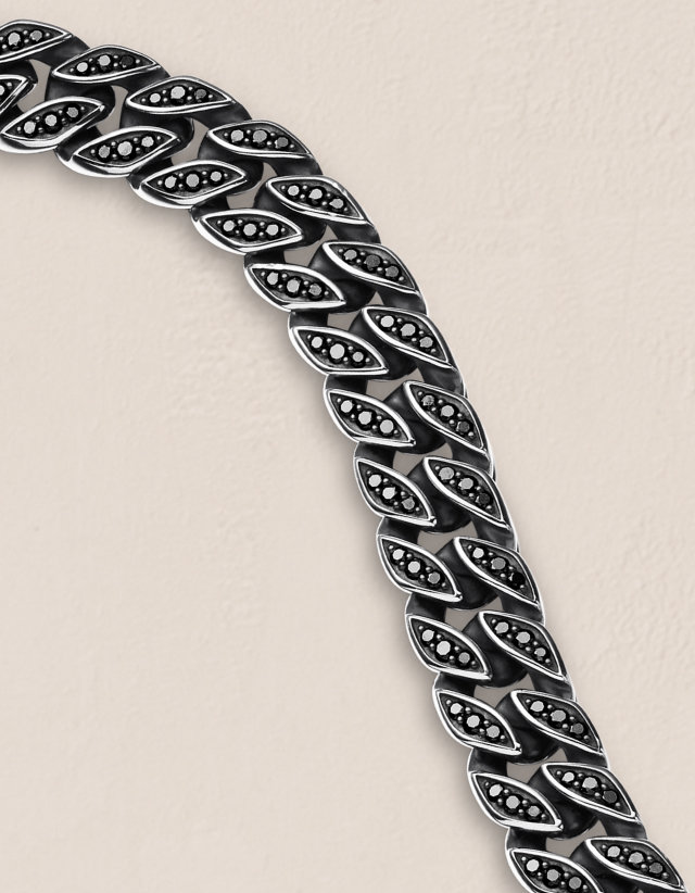 Curb Chain BraceletSterling Silver with Black Diamonds, 8mm