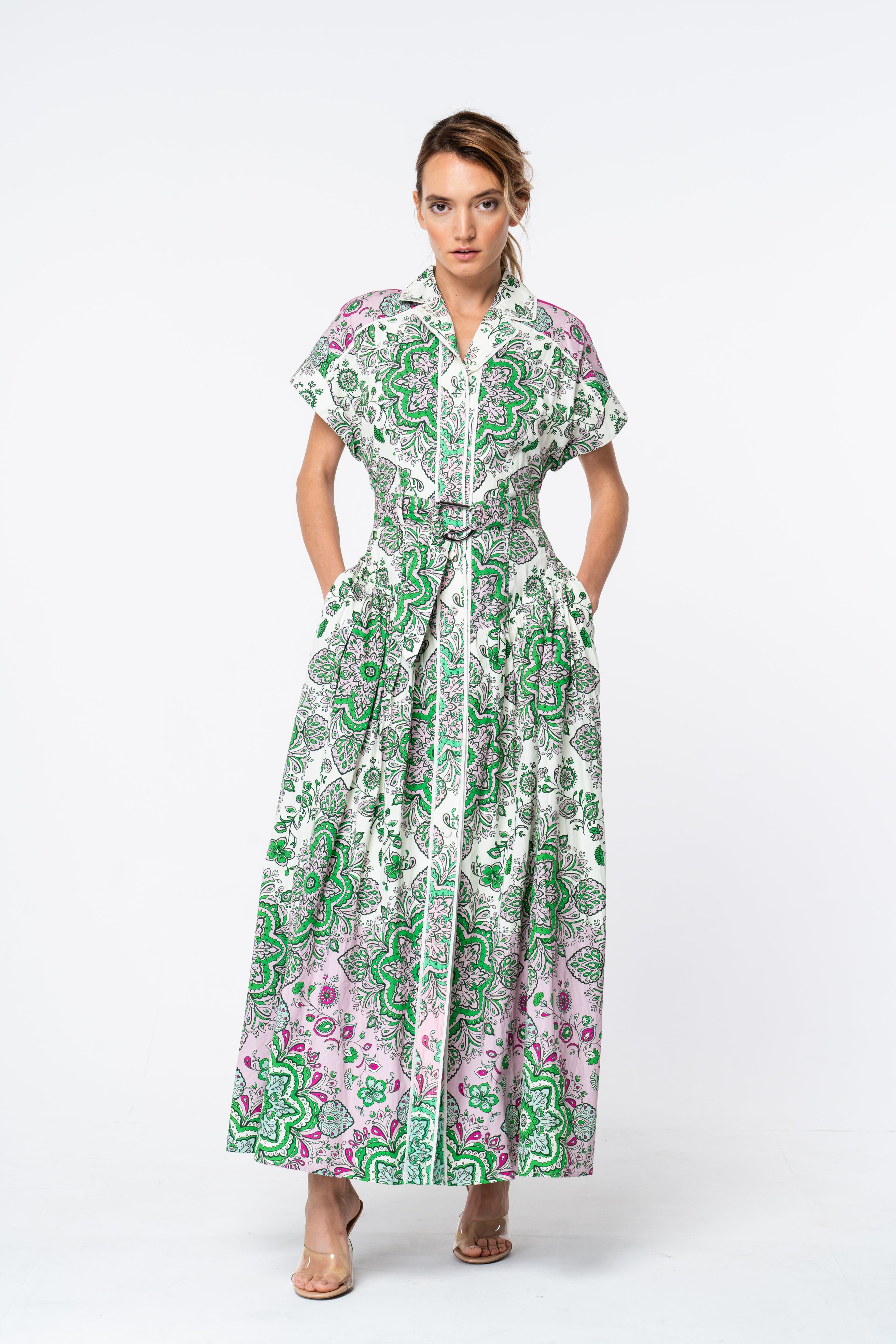 Image of Rosalyn Floral Print Maxi Shirt Dress