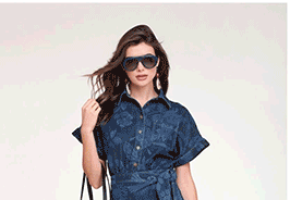 Laser Print Denim Wrap Mini Shirt Dress