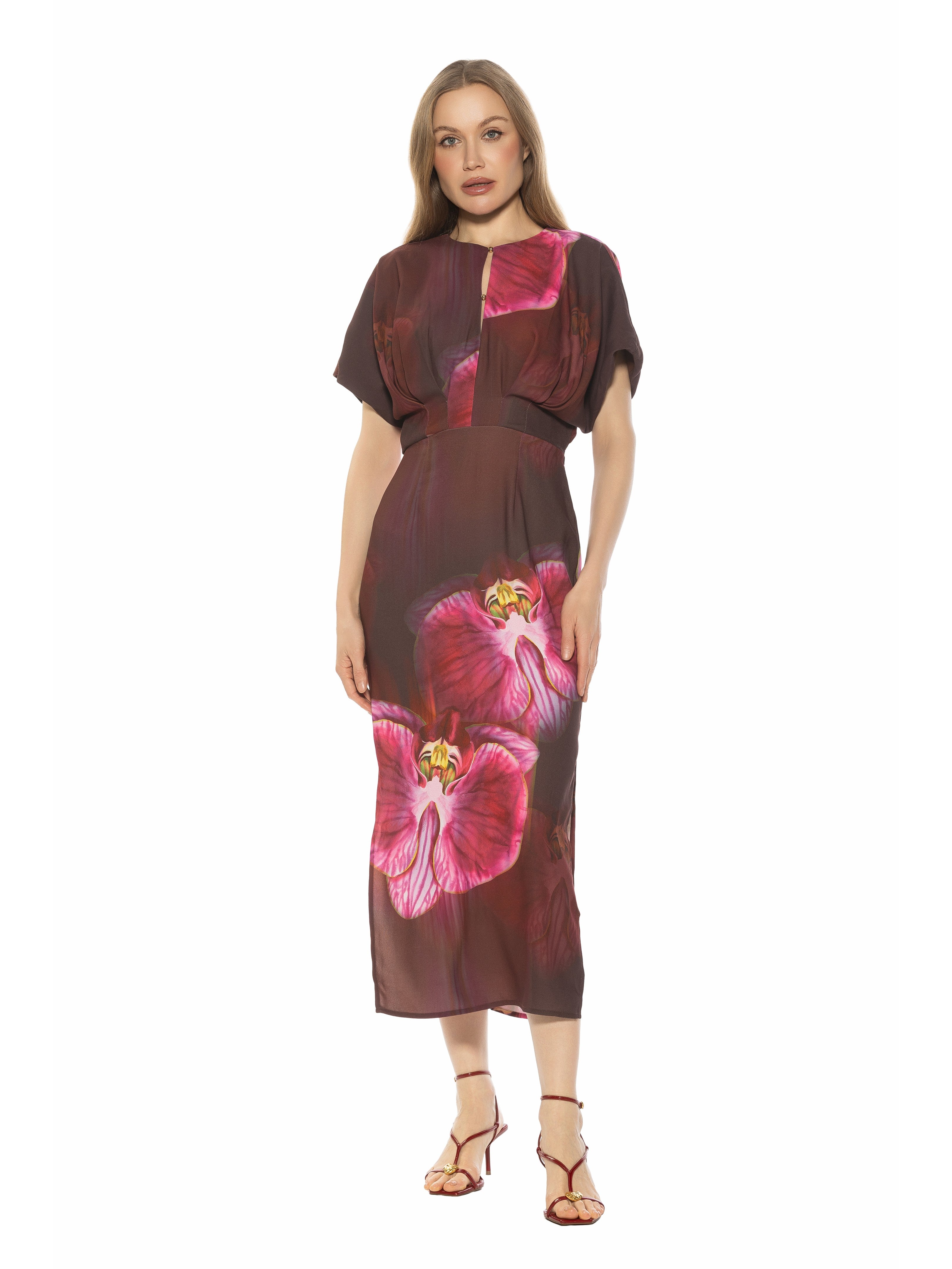 Image of Sylvi Draped Sleeve Midi Dress