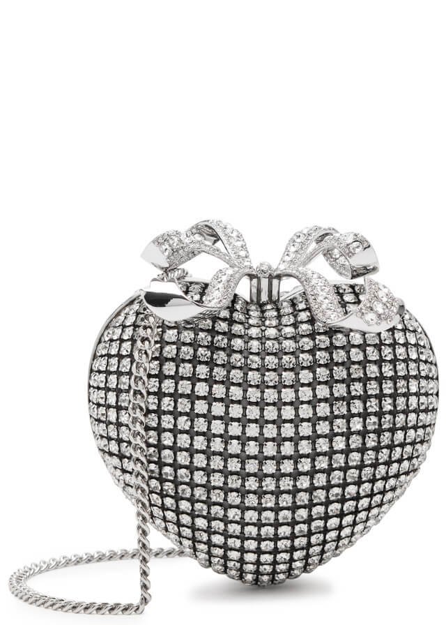 SELF-PORTRAIT Heart crystal-embellished satin clutch