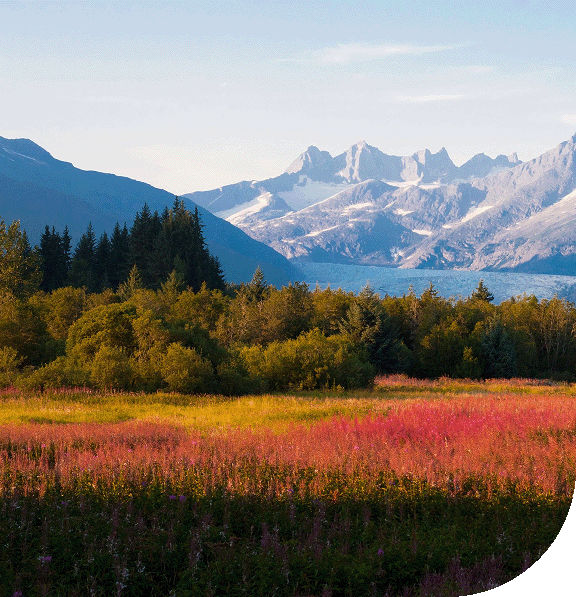 A towering mountain range in Juneau, Alaska.