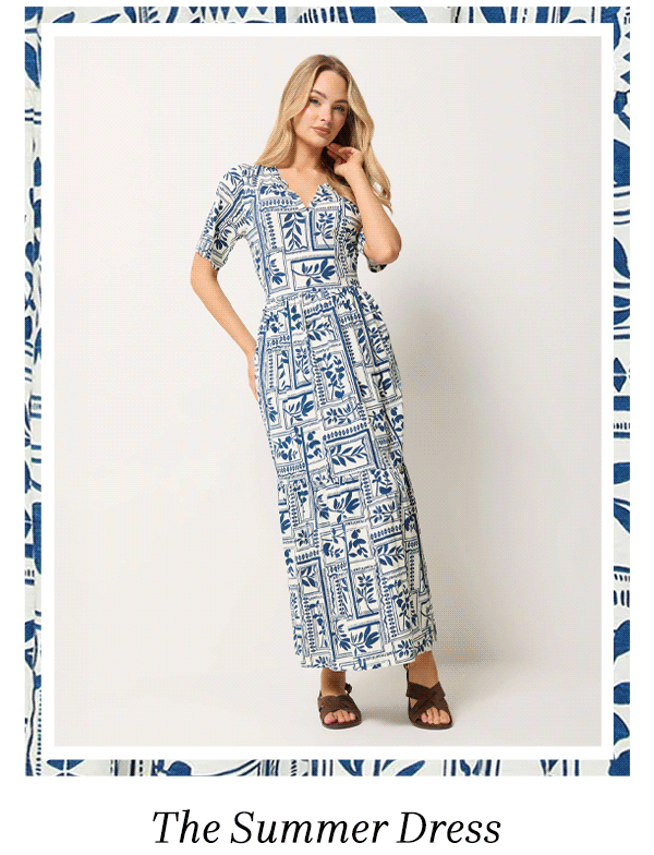 M&Co Blue Leaf Print Tiered Cotton Maxi Dress