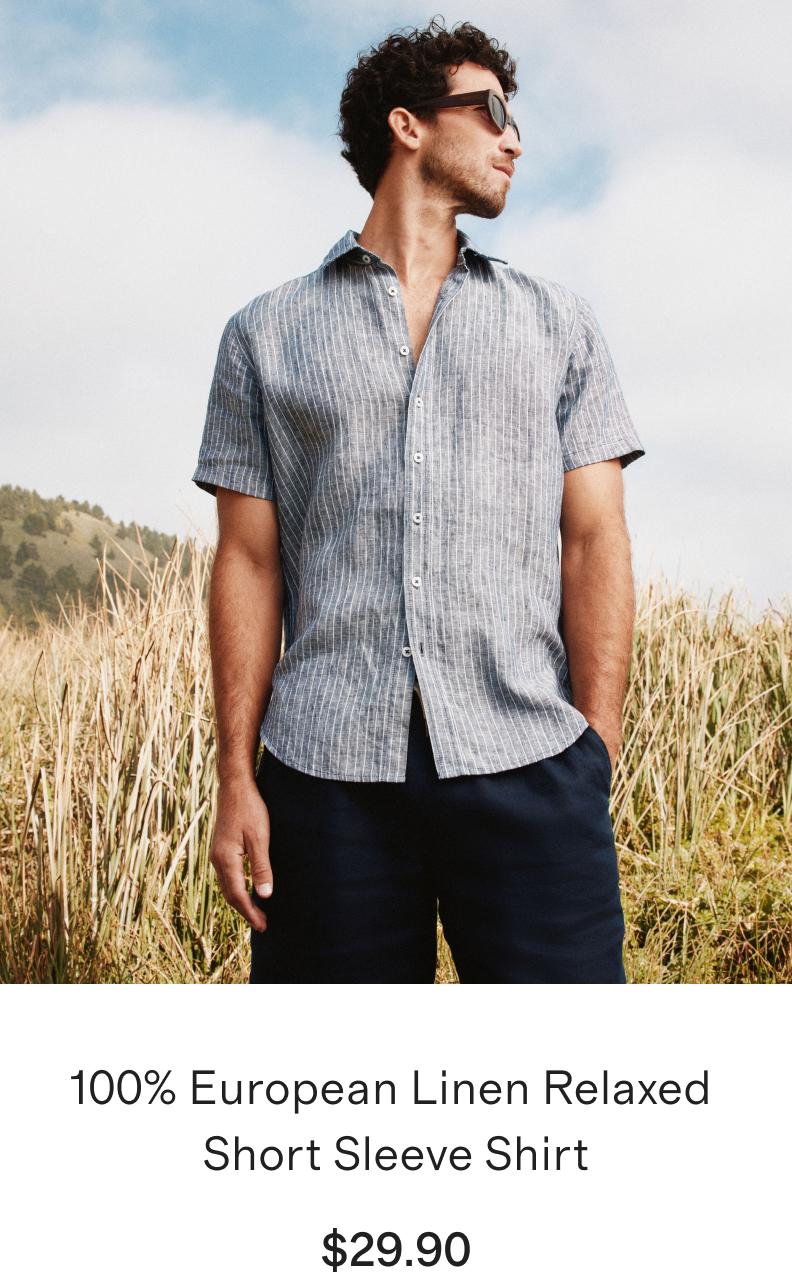100% European Linen Relaxed Short Sleeve Shirt in Chambray Stripe