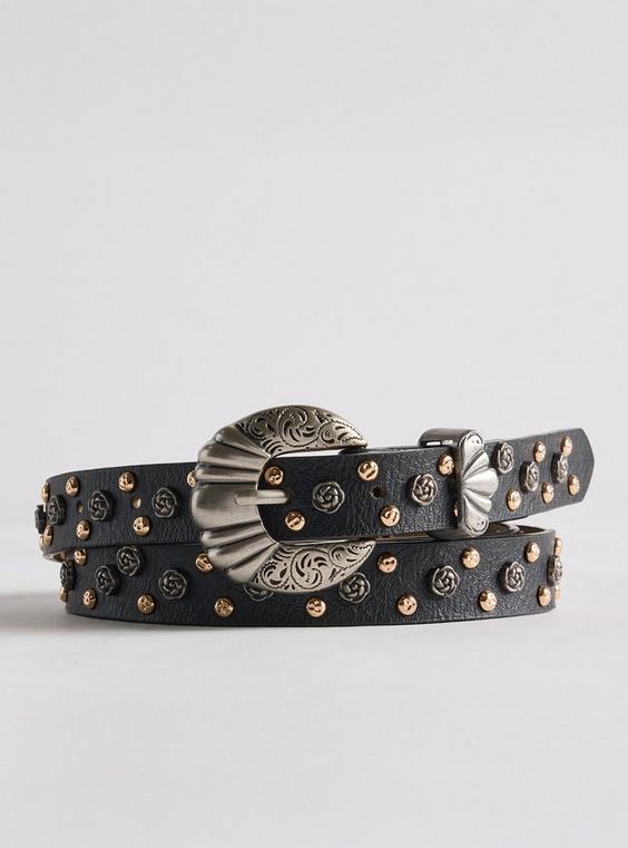 Studded Floral Western Belt