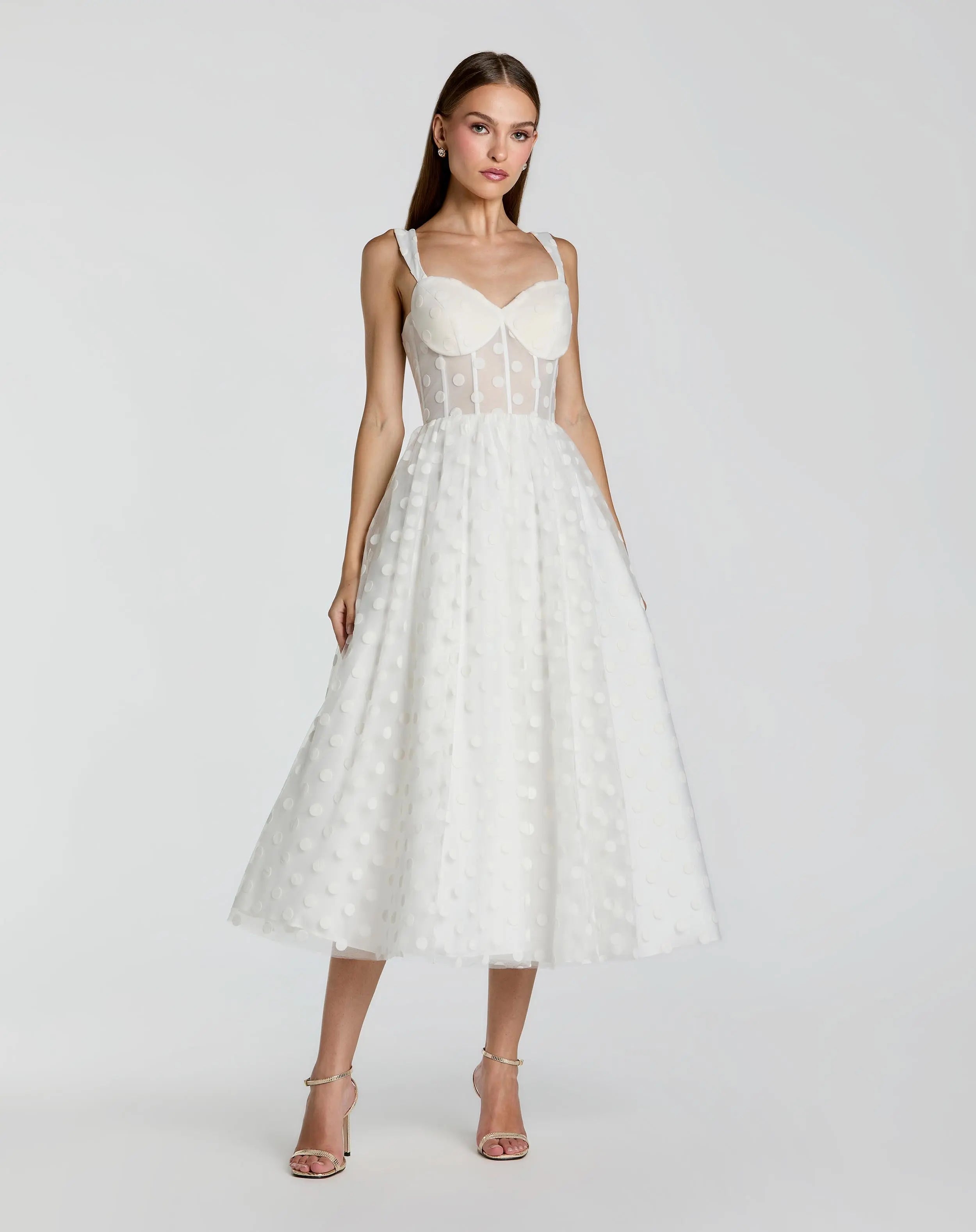 Image of White Polka Dot Tulle A-Line Midi Dress
